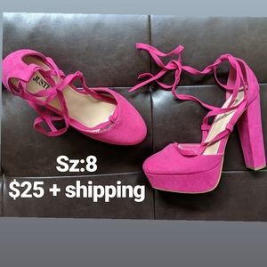 Hot pink chunky heels